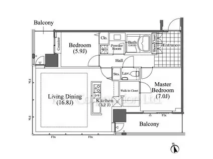 芝浦アイランド ブルームタワー(2LDK/24階)の間取り写真
