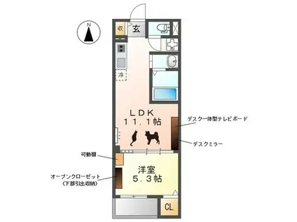 ウエストウイングV(1LDK/3階)の間取り写真