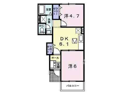 ソレイユルヴァン古町(2DK/1階)の間取り写真