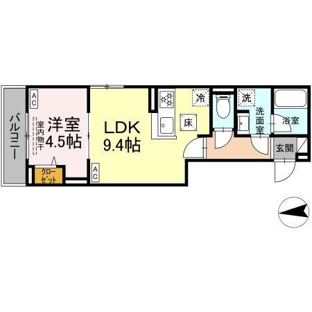 セレスティア六町IV(1LDK/1階)の間取り写真