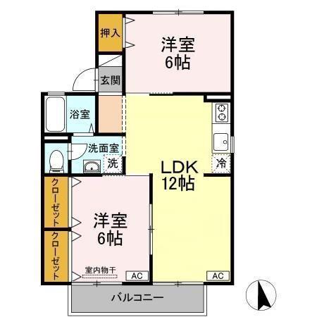 プラティア板谷B棟(2LDK/2階)の間取り写真