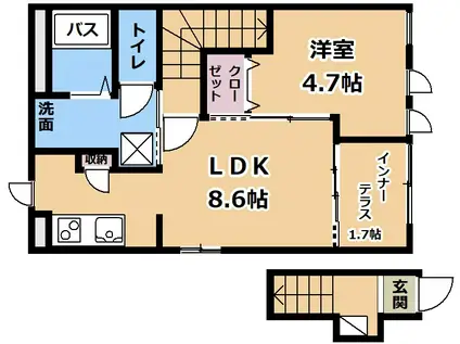 WAVE-K V(1LDK/2階)の間取り写真