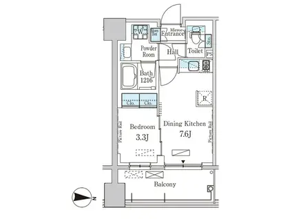 パークアクシス神楽坂・早稲田通(1DK/2階)の間取り写真
