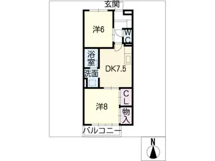 ノイブルクハイツ(2DK/2階)の間取り写真