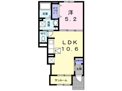 ラ・マジョーレI(1LDK/1階)の間取り写真