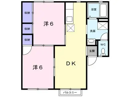 シャトー北新町(2LDK/2階)の間取り写真