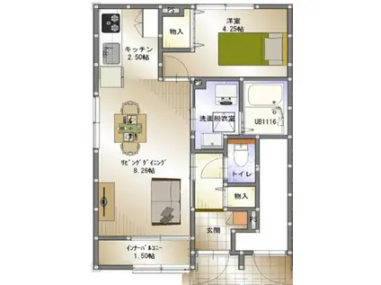 ＪＲ山陽本線 寺家駅 徒歩6分 2階建 築2年(1LDK/1階)の間取り写真