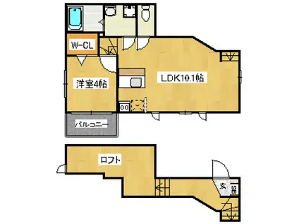 CB天神南リバーテラス2(1LDK/1階)の間取り写真