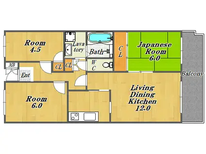 レジデンス福島(3LDK/1階)の間取り写真