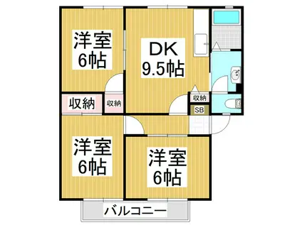 サンビレッジ柳原A棟(3DK/2階)の間取り写真