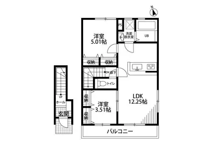 リーブルファイン春日部大枝(2LDK/2階)の間取り写真