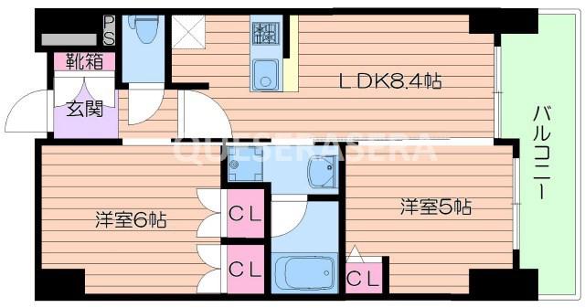 エステムプラザ大手前エヴァース(2LDK/13階)の間取り写真