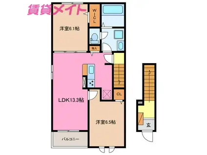 プティット フォレB(2LDK/2階)の間取り写真