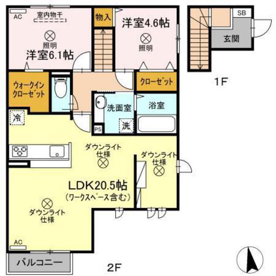 グラン・トリシア(2LDK/2階)の間取り写真
