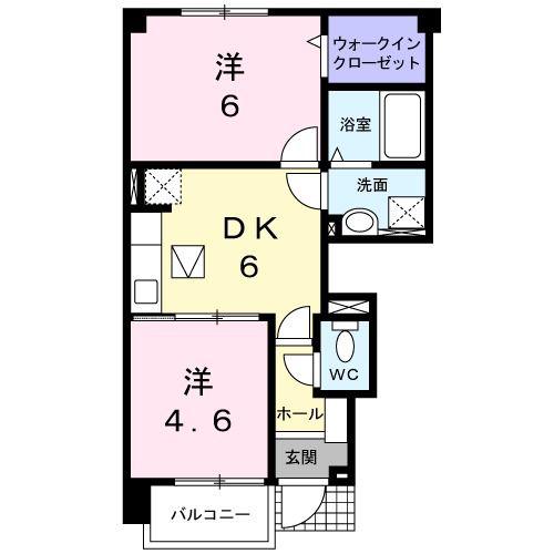 ニューヴィレッジB(2DK/1階)の間取り写真