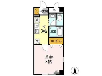 アバンウェル細貝(1K/4階)の間取り写真