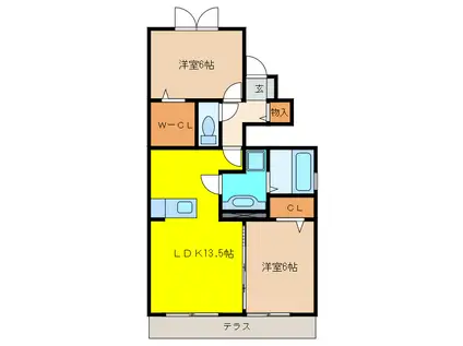 ラ・プレミール天神(2LDK/1階)の間取り写真