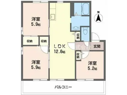 エストヴィルI(3LDK/1階)の間取り写真