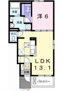 ペルツリー(1LDK/1階)の間取り写真