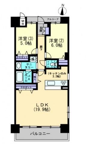 アルファスマート市駅西(2LDK/8階)の間取り写真