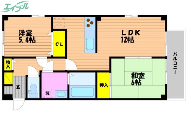 カンフォタブル(2LDK/3階)の間取り写真