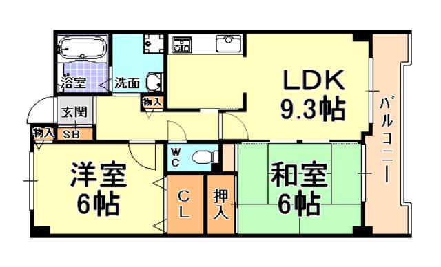 ヌーベル芦屋(2LDK/2階)の間取り写真