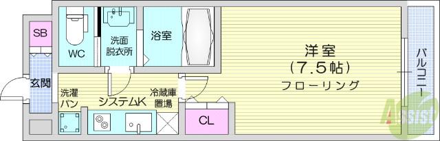 LASANTE薬師堂(1K/6階)の間取り写真