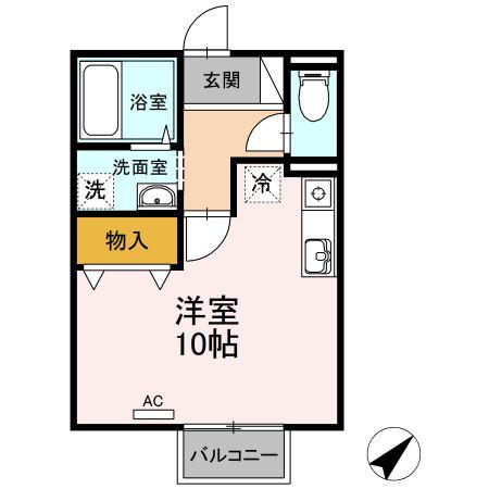 パティオ深津(ワンルーム/2階)の間取り写真