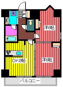 スカイコート巣鴨(2DK/6階)の間取り写真