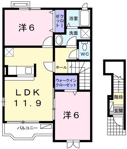 グレイスフルB(2LDK/2階)の間取り写真