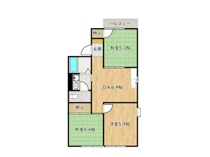 グリーンヒル小金台 E棟(3DK/2階)の間取り写真