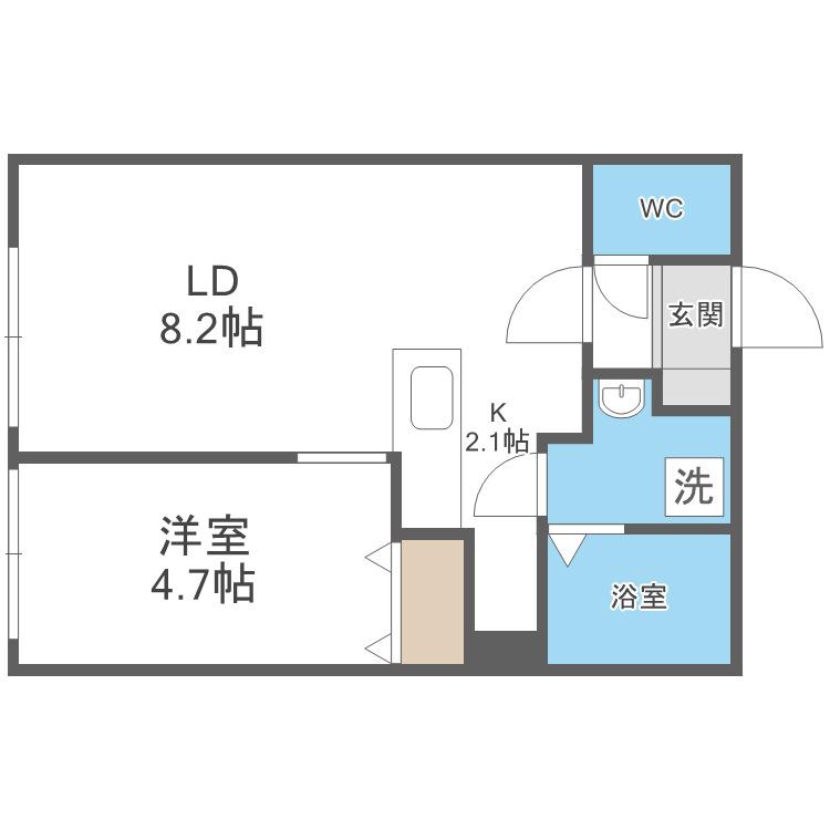 ブリス北円山(1LDK/2階)の間取り写真