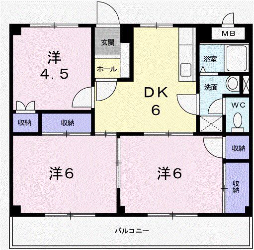 サンファミール西庄(3DK/2階)の間取り写真