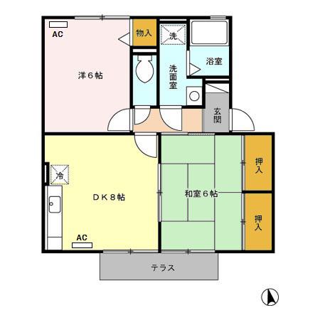 セジュールシャルマンC棟(2DK/1階)の間取り写真