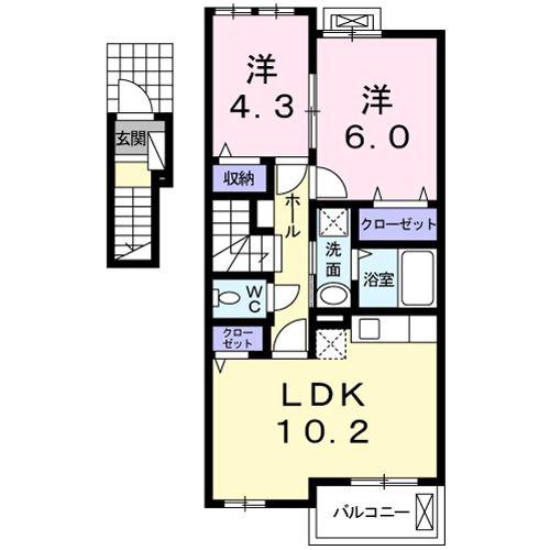ブライトバージ(2LDK/2階)の間取り写真