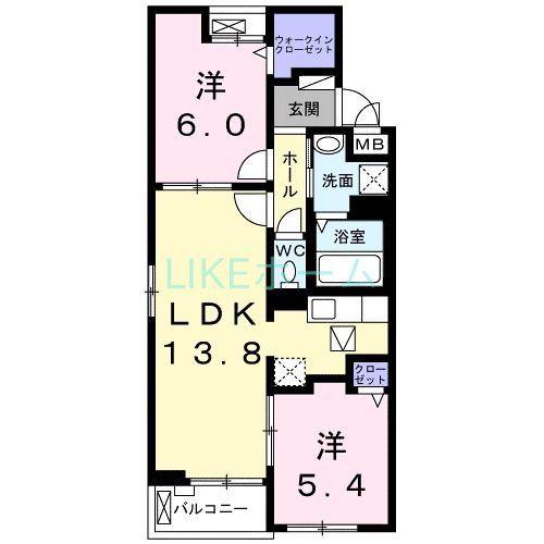 ボヌール(2LDK/1階)の間取り写真