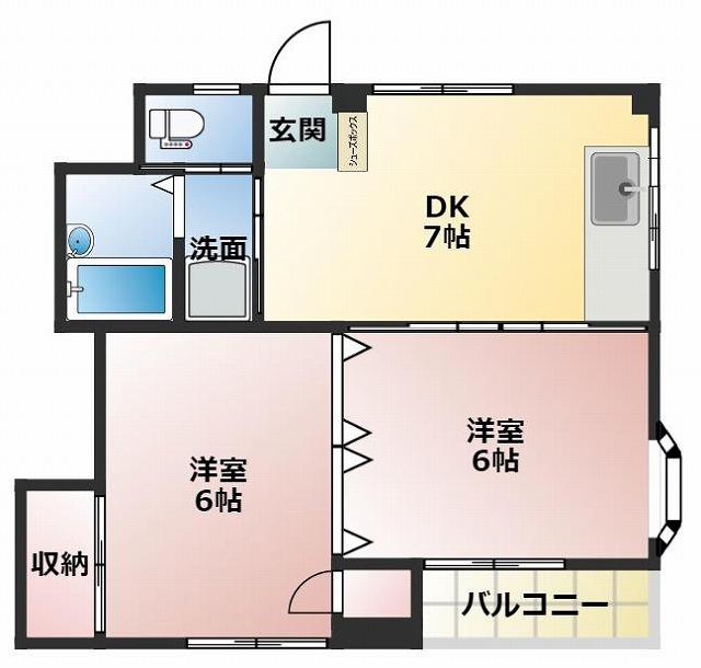 クレールセゾンI(2DK/2階)の間取り写真