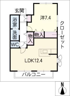 グラサ文津(1LDK/2階)の間取り写真