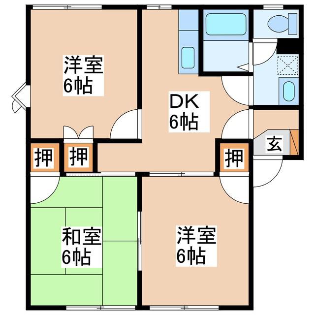 シャトー白樺 D(3DK/1階)の間取り写真