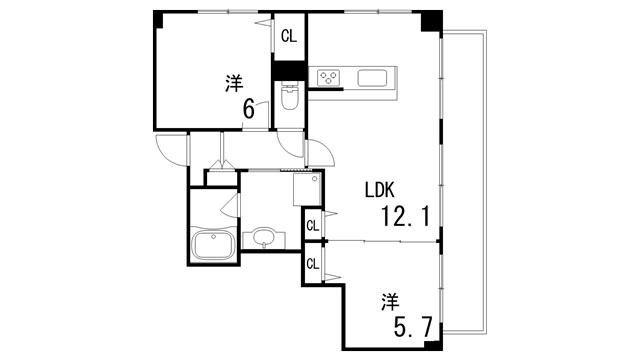 プラーシュ本山(2LDK/4階)の間取り写真