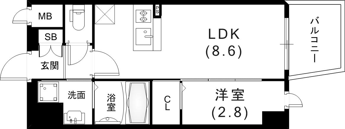 ソルテラスKOBE湊町(1LDK/6階)の間取り写真
