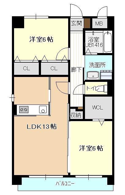 セリシール(2LDK/3階)の間取り写真
