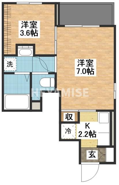 グランドソレイユ川内(2K/1階)の間取り写真
