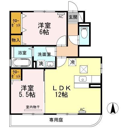 リッツハウスさくらB棟(2LDK/1階)の間取り写真