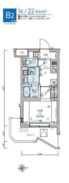 リヴシティ妙蓮寺(1K/1階)の間取り写真
