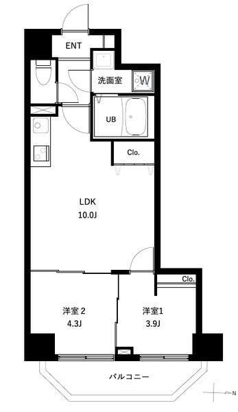 アーバンパーク入谷(2LDK/10階)の間取り写真