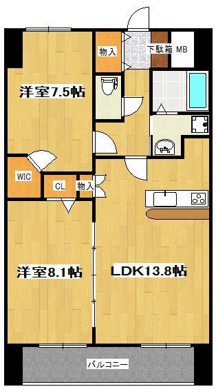 アークデュオ仙台苦竹(2LDK/4階)の間取り写真
