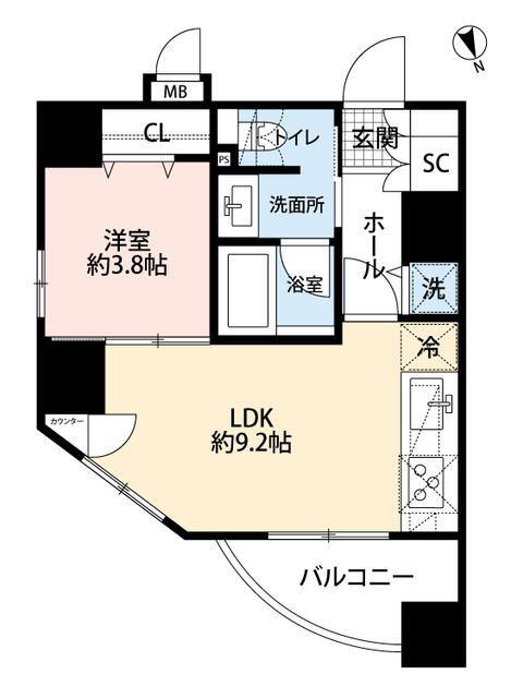 パレソレイユAKIBA イースト(1LDK/10階)の間取り写真