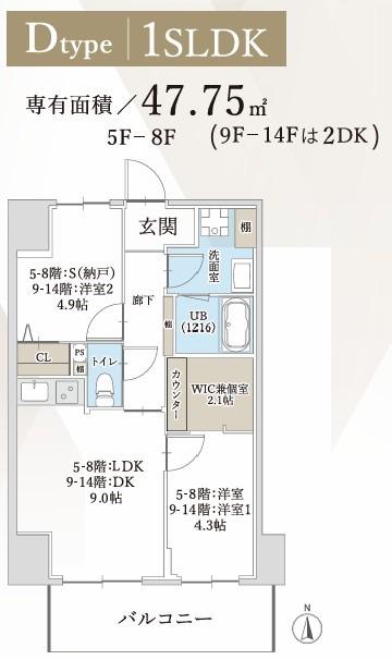 ハイラインV(1SLDK/5階)の間取り写真