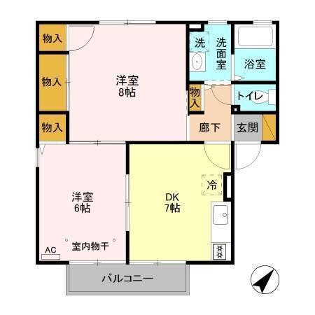 オリゾンA(2DK/1階)の間取り写真